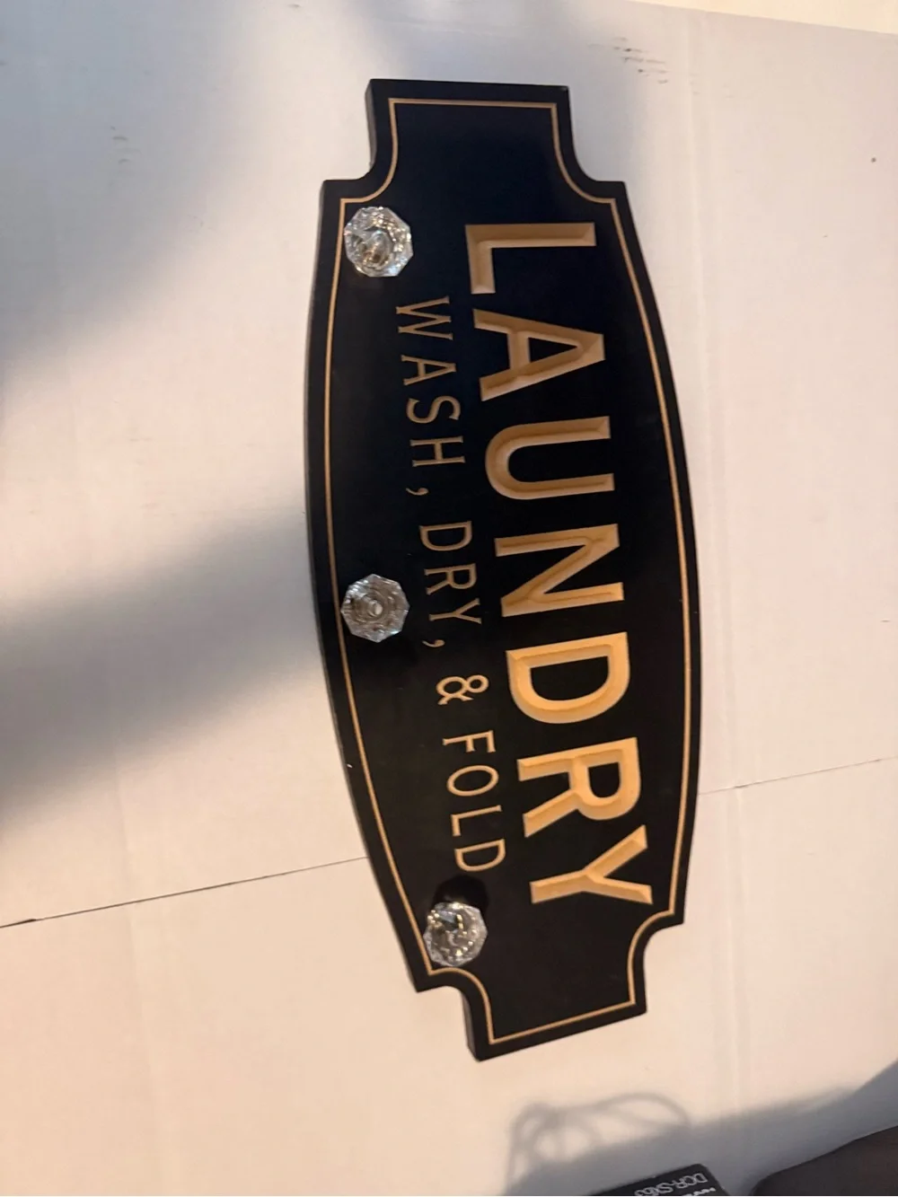 Laundry Wall Sign with Glass Knobs - Black & Gold